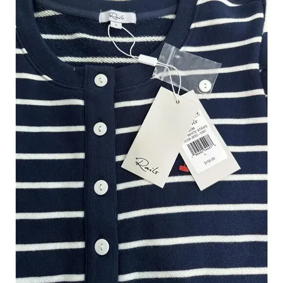 Rails Dom Sweatshirt Womens L Navy White Stripe Crewneck Comfort Chic NWT $158 - Picture 7 of 9